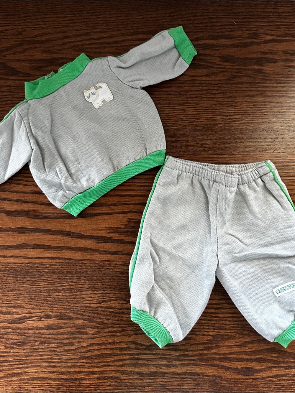 Cabbage Patch Kids Gray Green & White Cat Top Pants Outfit Set Fits 16 in Doll